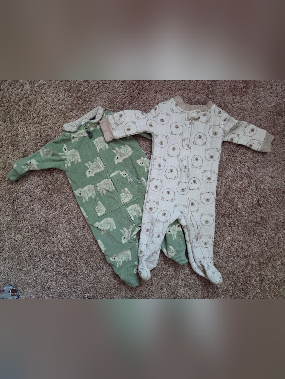 Infants One-Piece Footed Pajamas - Sage Green & Cream Bear Print